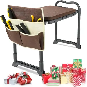 Garden Stool 10.2" Width, Garden Kneeler and Seat Load Cap 350 lbs, Heavy Duty Gardening Stool with Extra Kneeling Pad, 2 Tool Pouches, Claw Gloves,