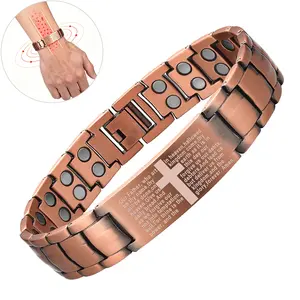 Male Copper Metal Cross Motif Bracelet, Adjustable Slider Bracelet with Ultra Strength Magnets,Sizing Tool for Casual Wear Gifting