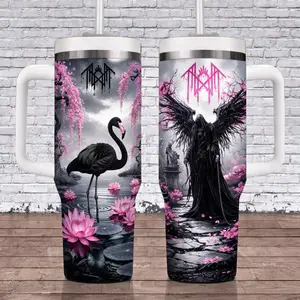 Goth.c Flamingo Tumbler 20oz 40oz with Handle, Dark Aesthetic Stainless Steel Insulated Mug, Mystic R.tual Travel Cup