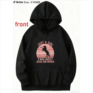 Christian Long Sleeve Hoodie for Girls Loving Jesus And Horses - Just A Girl Print