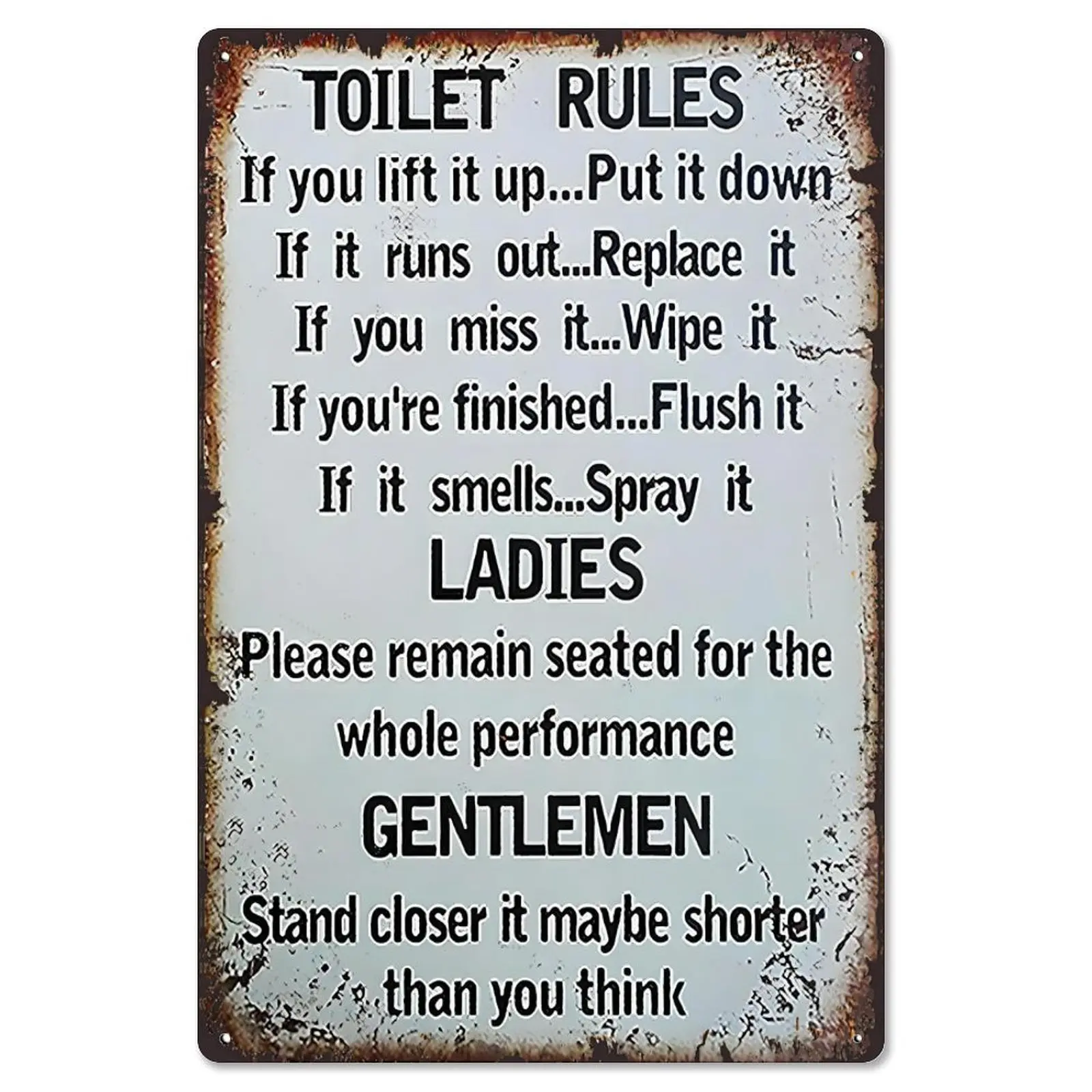8x12 in Standard Size Aluminum Bathroom Sign - Funny Retro Toilet Rules Wall Decor Plaque, Aluminum-Based Home Sign, Sarcasm Enthusiasts Gift, Bathroom Signs, Aluminum-Based Home Signs