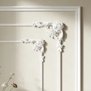 French Vintage PU Corner Flower Decorations, Hollow Carved Design Wall Art Decor for Wall Ceiling Home Decoration, Set of 2 Pieces