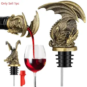 Vintage Coiled Dragon Wine Pourer + Stopper, Champagne Wine Preserver Bottle Stoppers, Kitchen Restaurant Bar Party Decorative Tool, Home Bar Accessories