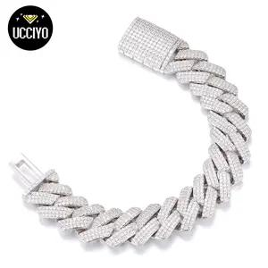【#B15 20mm】Men's Hip Hop Bracelet Bubble Shiny Synthetic Moissanite Cuban Chain Bracelet 925 Sterling Silver Rock Rapper Fine Jewelry