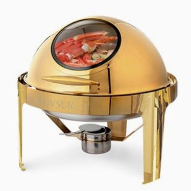 [FLASH SALE | ROVSUN ] 6 QT Roll Top Round Gold Chafing Dish Buffet Set with Visible Window