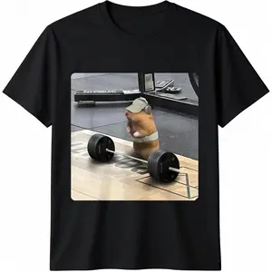 100% Cotton Unisex Hamster Deadlift Training Funny Cute Rat Weightlifting Meme T-Shirt