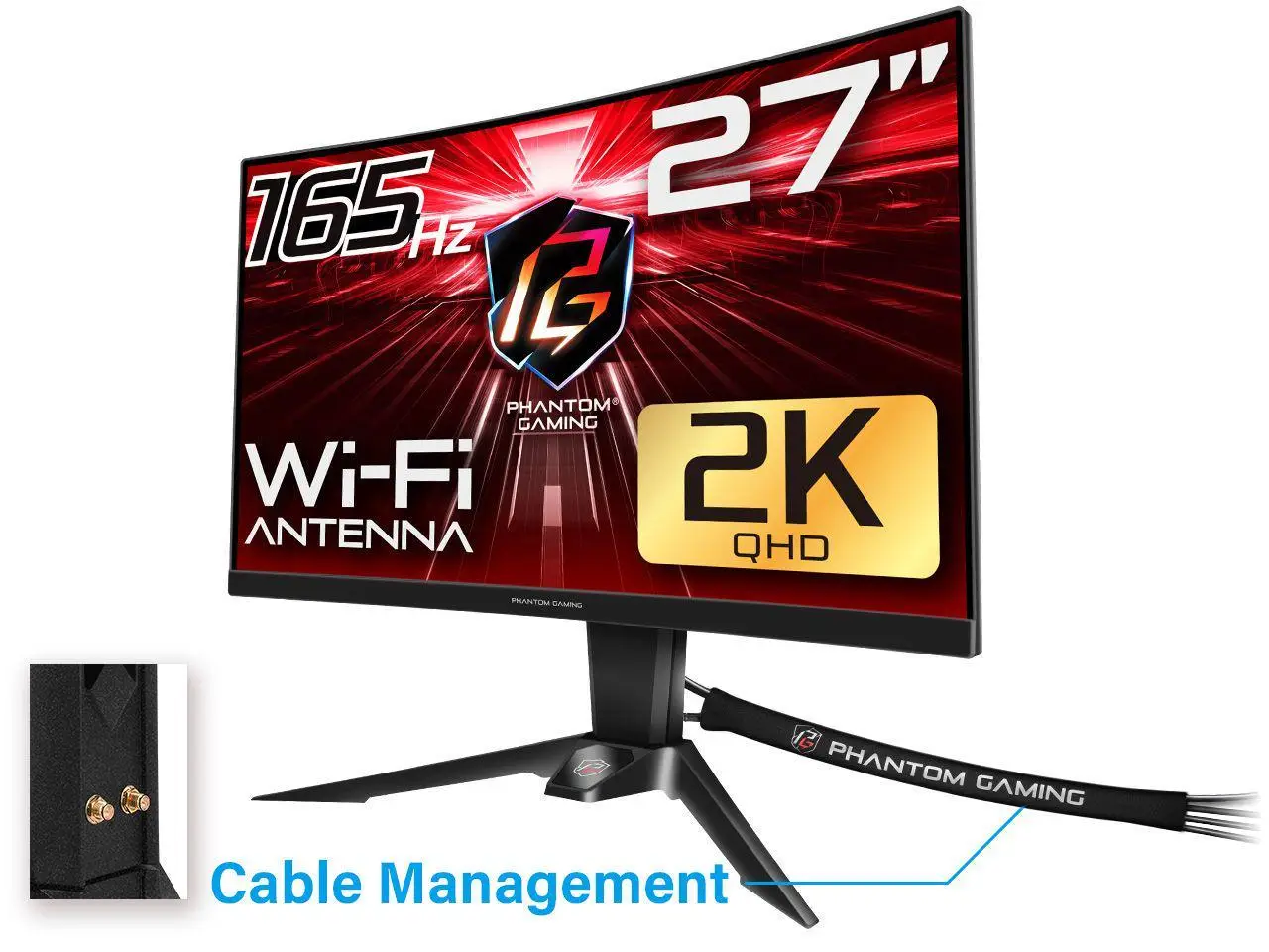 ASRock Phantom PG27Q15R2A 27" QHD 2560 x 1440 (2K) 165 Hz (144Hz and higher) Wi-Fi Antenna FreeSync Premium (AMD Adaptive Sync) Built-in Speakers Curv