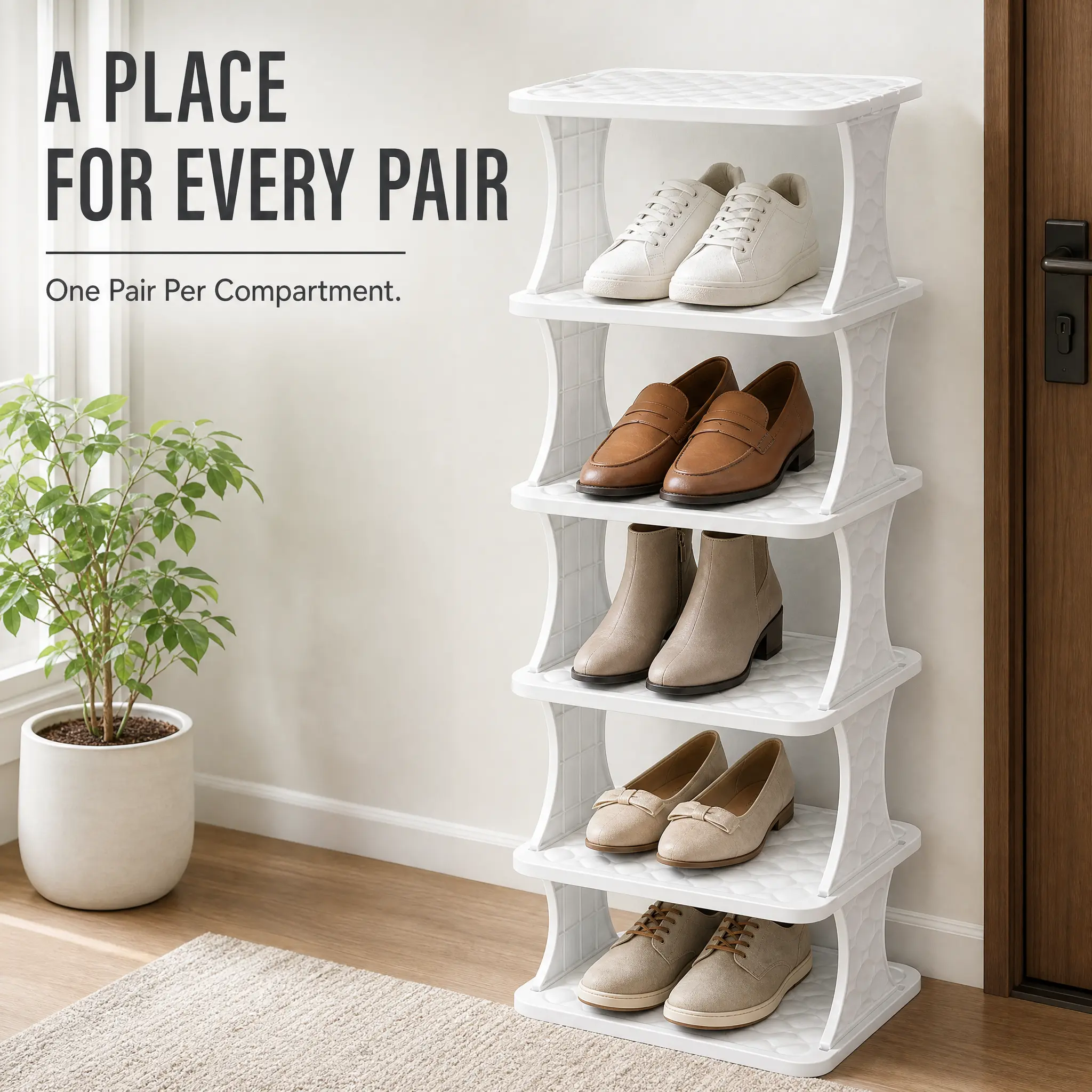 Plastic Stackable Shoe Rack - 3-6 Layer Vertical Detachable, Lightweight Small Organizer Cabinet, Easy-Assembly Space-Saving Storage Solution for Entryway, Closet