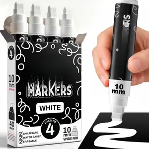White Window Chalk Markers for  Glass Washable - (10mm, 4 Pack) |  Liquid Chalk Markers for Blackboard, Chalkboard, Auto Mirror, Bistro Board -- 3 in 1 Wide Nib  Pens White
