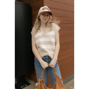 Stripe Sleeveless Collar Sweater, Tan *final sale*