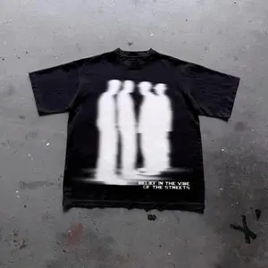 FEEGO Street Atmosphere Virtual Shadow Characters Shadow Graphic Cotton T-Shirt, grunge y2k emo scene tapout goth amity affliction style clothes, Unisex T-shirt