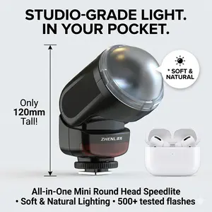 ZHENL Z1 Compact Round Head Camera Flash, Portable Fill Light for Photography & Vlog, 6500K Speedlight for Mirrorless DSLR, Universal Single Contact Hot Shoe Interface