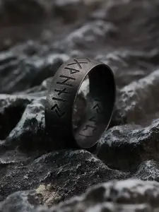 Nordic Viking Accessories, Stainless Steel Vintage Ring with Norse Characters, Unisex Us Sizes 7-13, Casual Fashion Jewelry for Men & Women