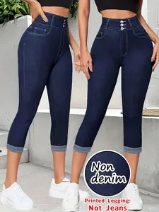 Women's Printed Leggings Non-Denim Fabric, Summer Fashion Basic Tight-Fitting Pants, Sports & Casual Wear