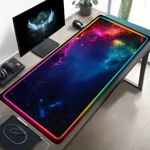 1pc Large Esports Gaming Mouse Pad | Neon Border Starry Sky Fantasy Sci-Fi Style Pattern, Non-Slip, Washable Rubber Base, Large Size Desk Mat, Office Desk Accessory, Desktop Mat