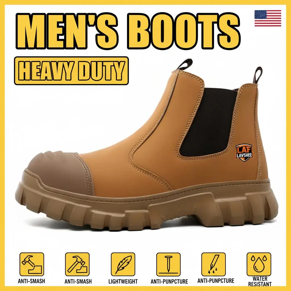 Lightweight Brown Work Shoes with Steel Toe, Breathable Safety Sneakers, Non Slip Sole, Splash Proof and Anti Puncture Design for Gardening, Yard Work and Landscaping