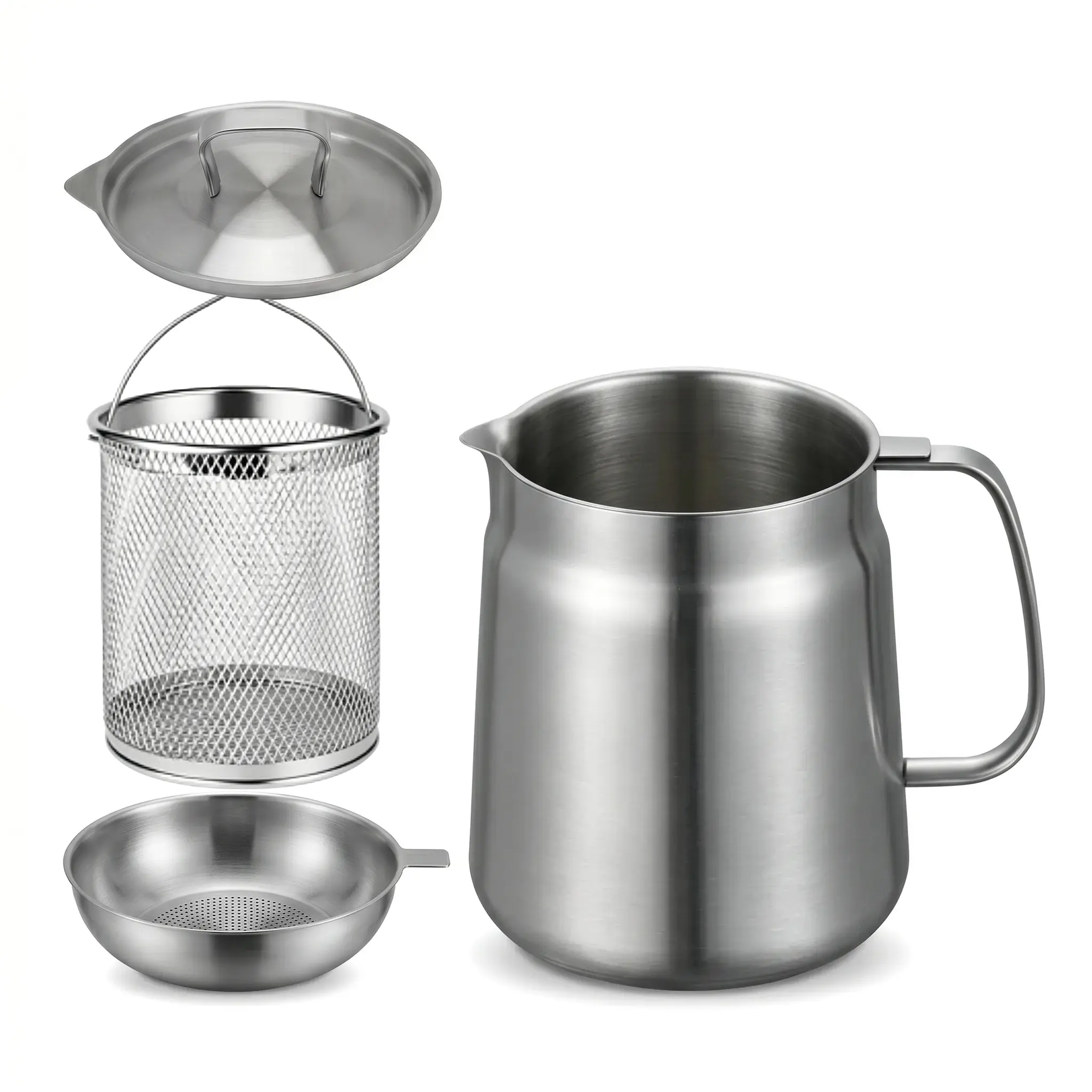 Stainless Steel Oil Dispenser w/Filter & Tray 4-Piece 304Stainless Steel Deep Fryer Pot with Oil Filter BasketUtensils Kitchenware Aluminum stainless steel pans