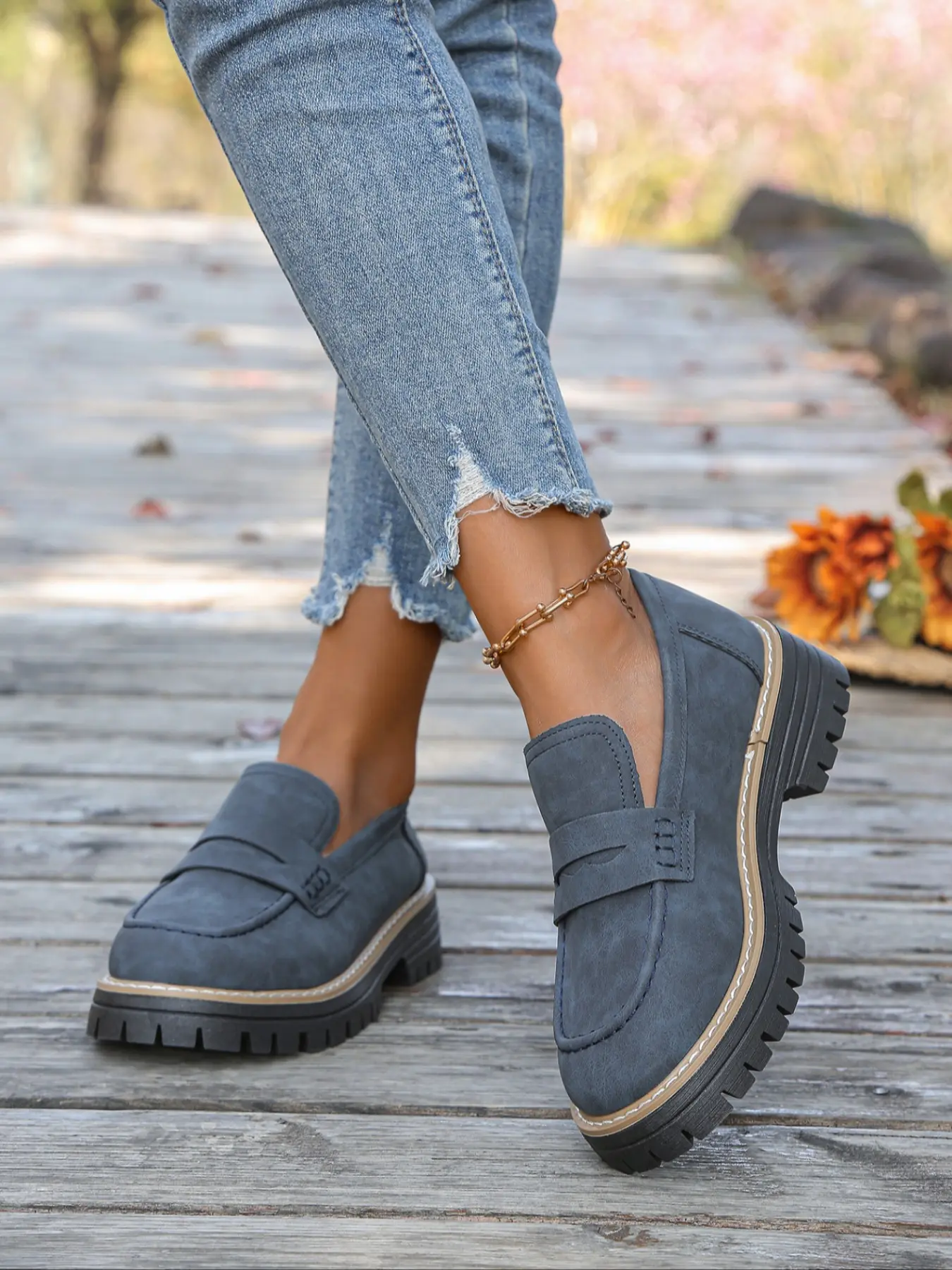 New Spring Autumn Pu Leather Loafers Large Size, Casual Matte British Style Women's Shoes, Thick Sole Vintage Retro Design, Comfortable Walking Footwear, Everyday Wear Footwear
