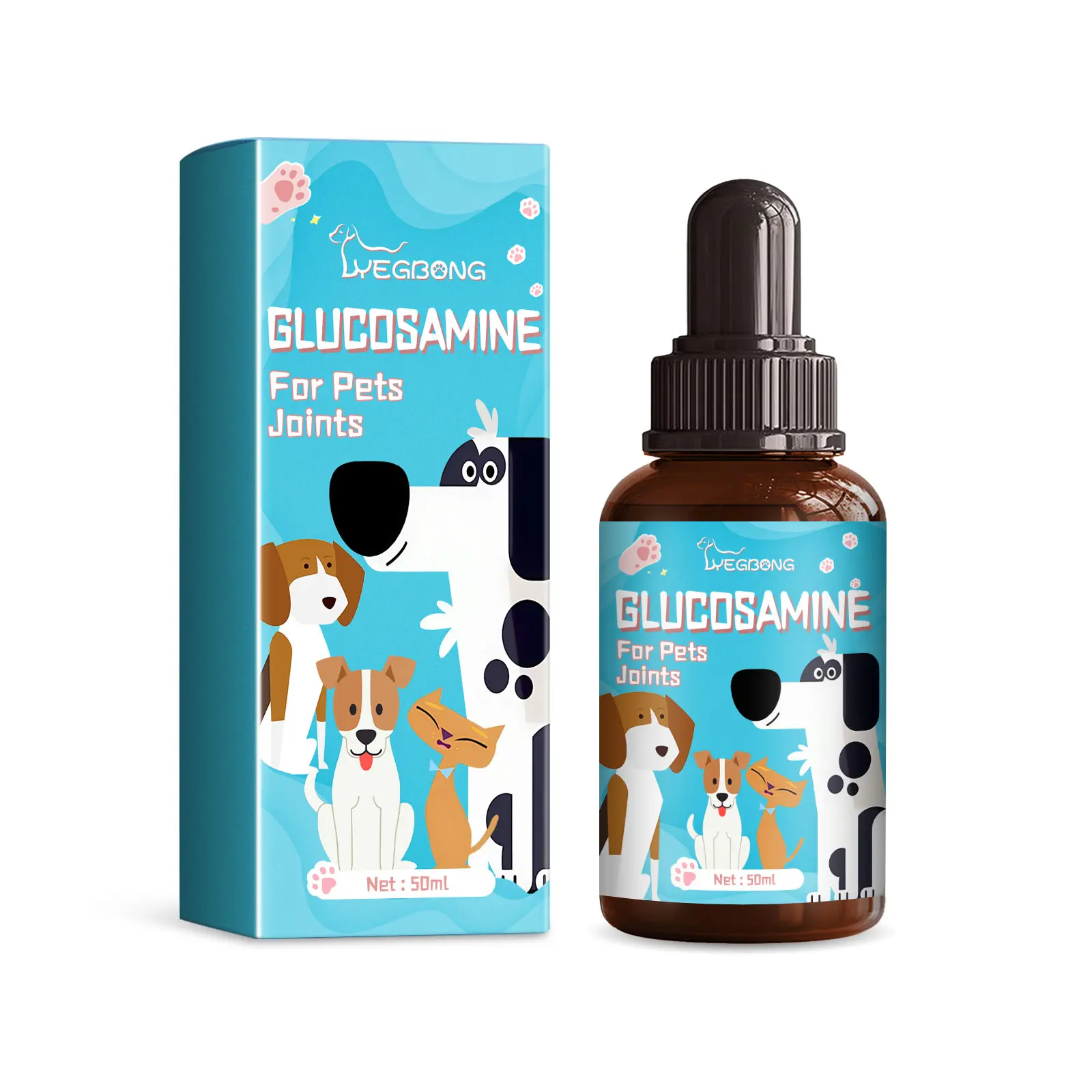 Yegbong Plant-Based Pet Joint Drops - Dog & Cat Hip Care Medication with Sulfur Chondroitin, Turmeric Extract, Pain Relief, Calming & Improved Sleep Support