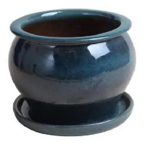 212 MAIN 11 in. Glazed Ceramic Studio Pot - Ceramic Planter Pots with Clean Edges, Drainage Holes, Aqua Blue Finish, Suitable for Indoors and Planters for Outside