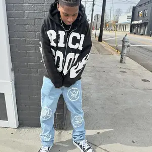 Zip-up Hoodie Sweatshirt Y2k Lettering Long Sleeve Streetwear Jacket Tops Black