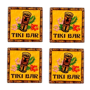 BarConic® Reusable Ceramic Tiki Coaster Set, 4-Pack Tableware for Kitchen & Dining Use