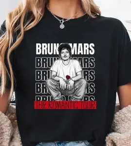 Bruno The Romantic Tour T-shirt Concert Shirt Music Lover Tee Mars Fan Shirt Vintage style graphic tee Cotton Graphic Tee Oversized Unisex Streetwear Casual Short-sleeved Crewneck Boyfriend Shirt Graduation Gift Soft Cotton Shirt