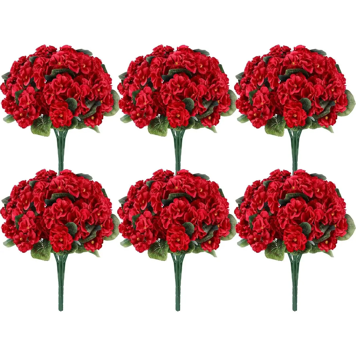 12 Pack Red Artificial Geranium Plants - UV-Resistant Silk Plastic Decorative Flowers for Outdoor Planters, Patio, Window, Porch Decor