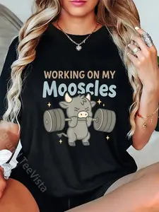 100% Cotton Working On My Mooscles Moo Muscles Workout Design T-Shirt