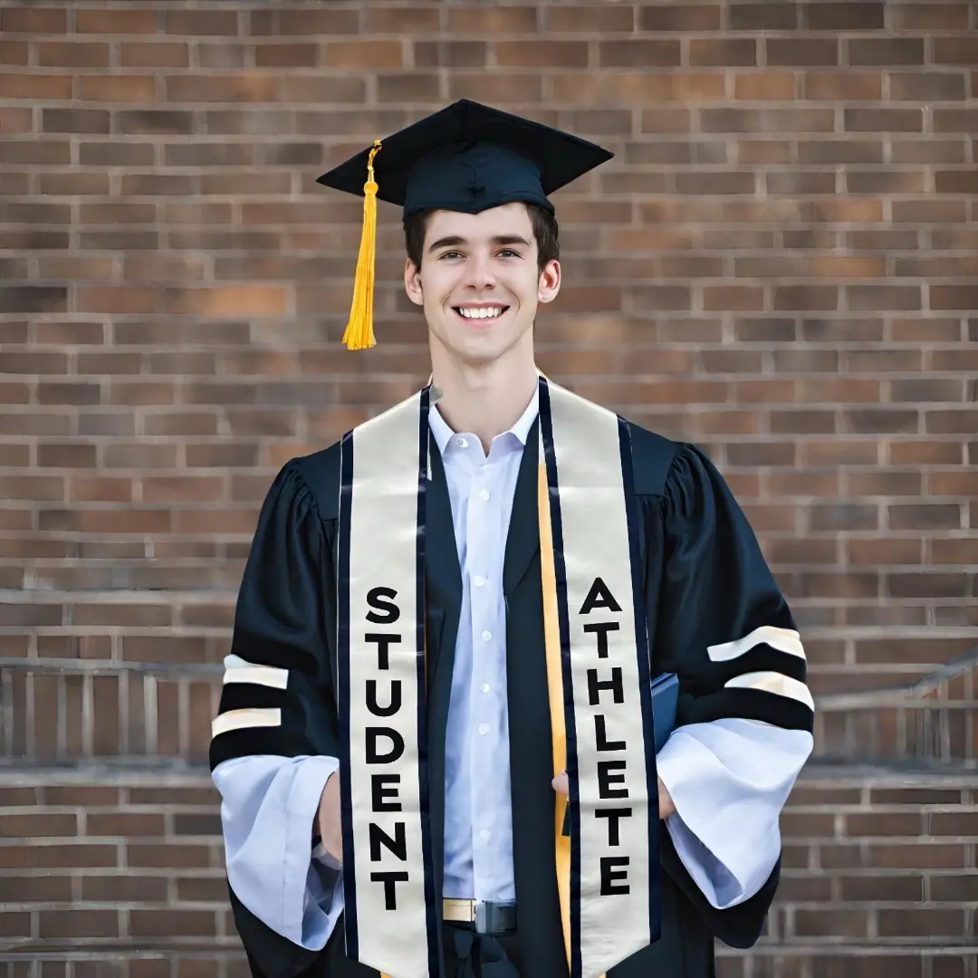 Student Athlete Sublimated Graduation Stole/ Sash (White/Navy/Black)