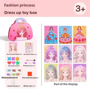 Princess Dress Up Craft Kit for Girls 4-6, Diamond Painting & Foil Art Book Set, DIY Makeup & Sticker Activity Kit, Back to School Travel Art Toys