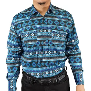 Men's Long Sleeve Aztec Pattern Western Shirt - Regular Fit, Button Front Closure, Two Front Pocket - Casual Style - Menswear