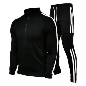 Men’s sports fitness two-piece set: striped stand-collar cardigan and zip-up shirt