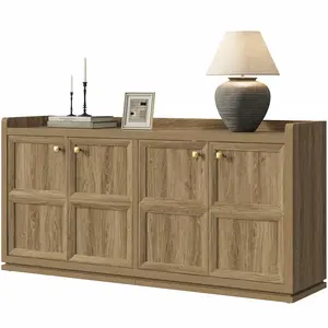 SICOTAS 4-Door Buffet Cabinet for Living Room - 61.7" Extra Long Sideboard with Storage & Adjustable Shelves Modern Credenza Accent Coffee Bar Storage Cabinet for Kitchen, Hallway