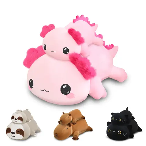 Weighted Axolotl Plush Set,Capybara Stuffed Animal,Soft Black Cat Plush,Cute Sloth Plushies Soft Pillow Toy Gift for Kids Adults, Gift for Stress & Period Pain Relief,Valentine's Day Gift