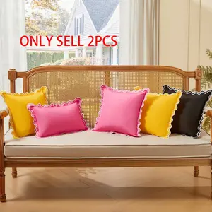 2-Pack Outdoor Waterproof Pillow Covers, Bright Color Wave Edge Cushion Cases, 45x45cm, Patio Sofa Decor, No Core Included