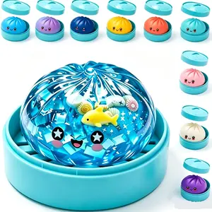 Cute Transparent Ocean Dumpling Squishy Toy Set, TPR Slow Rising Stress Relief Steamed Bun Squeeze Toys with Mini Colorful Bun Caps, Kawaii Party Favors Anxiety Relief Fidget Toys for Kids Adults Birthday Party Supplies
