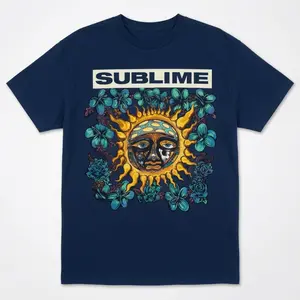 Sublime Blue Mens Concert T Shirt Soft Cotton Casual, Vintage Sublime Sun Classic Black Band T-Shirt Retro Music Tee Shirt 1990's 90's Y2k
