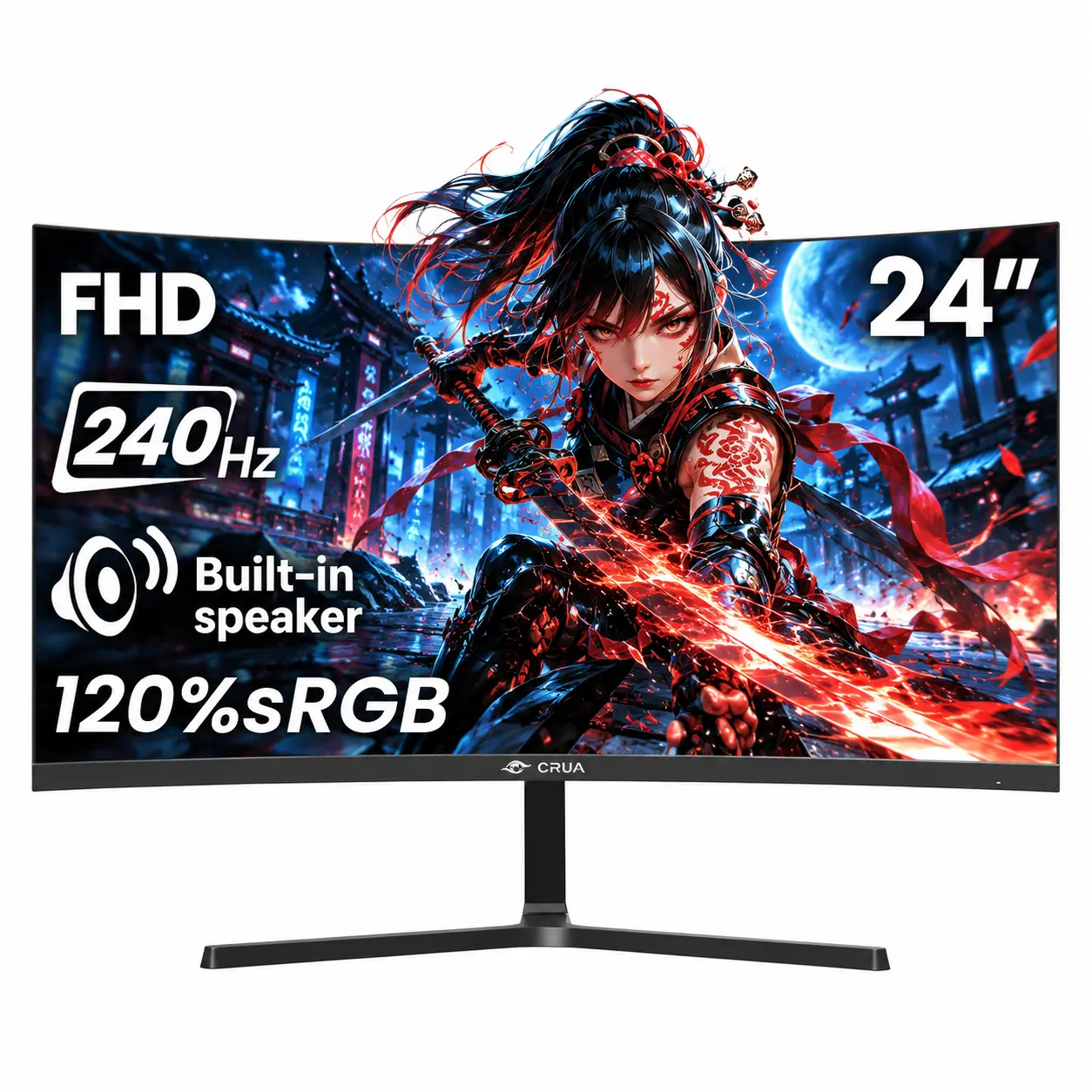 CRUA 24" FHD 240Hz Curved Gaming Monitor - 2800R Curvature, FreeSync Support, Built-In Speakers, Black (for Computers & Office Desktop/Laptop Components Monitors)