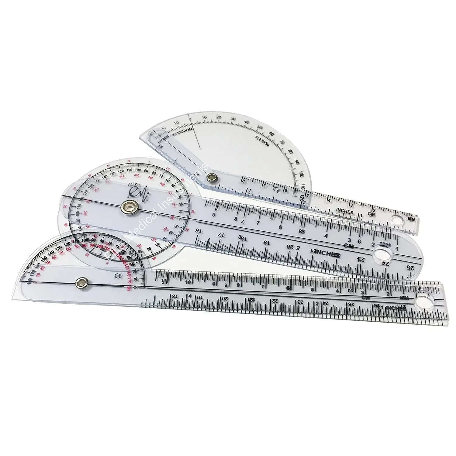 EMI Pocket 3 Piece Goniometer Set: Finger Goniometer, 6" Goniometer, 180 Degree 6" Goniometer EGM430