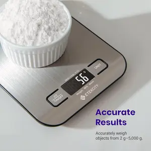 Etekcity Digital Kitchen Food Scale, 304 Stainless Steel Medium-Size Scale with LCD Display, Measures g & oz for Baking, Meal Prep