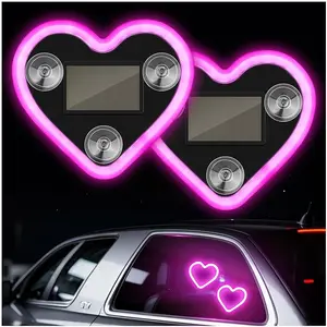 2-Pack Solar Heart Car Lights – Romantic Valentine’s Day Gift for Couples for her, Pink & Ice Blue Neon Glow