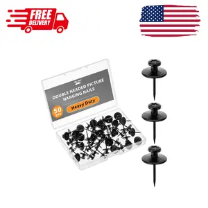 Double Headed Picture Hanging Nails, 50 Pack, Black, Push Pins for Wall