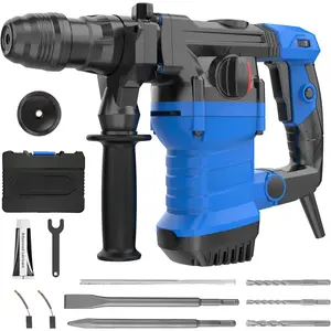 1-1/4" SDS-Plus 15Amp Heavy Duty Rotary Hammer Drill, 4 Functions, for Drilling in Concrete, Brick and Stone, Includes Chisel and Drill Bits
