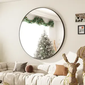 BEAUTYPEAK 24" Wall Mirror Bathroom Mirror Wall Mounted Round Mirror, Black