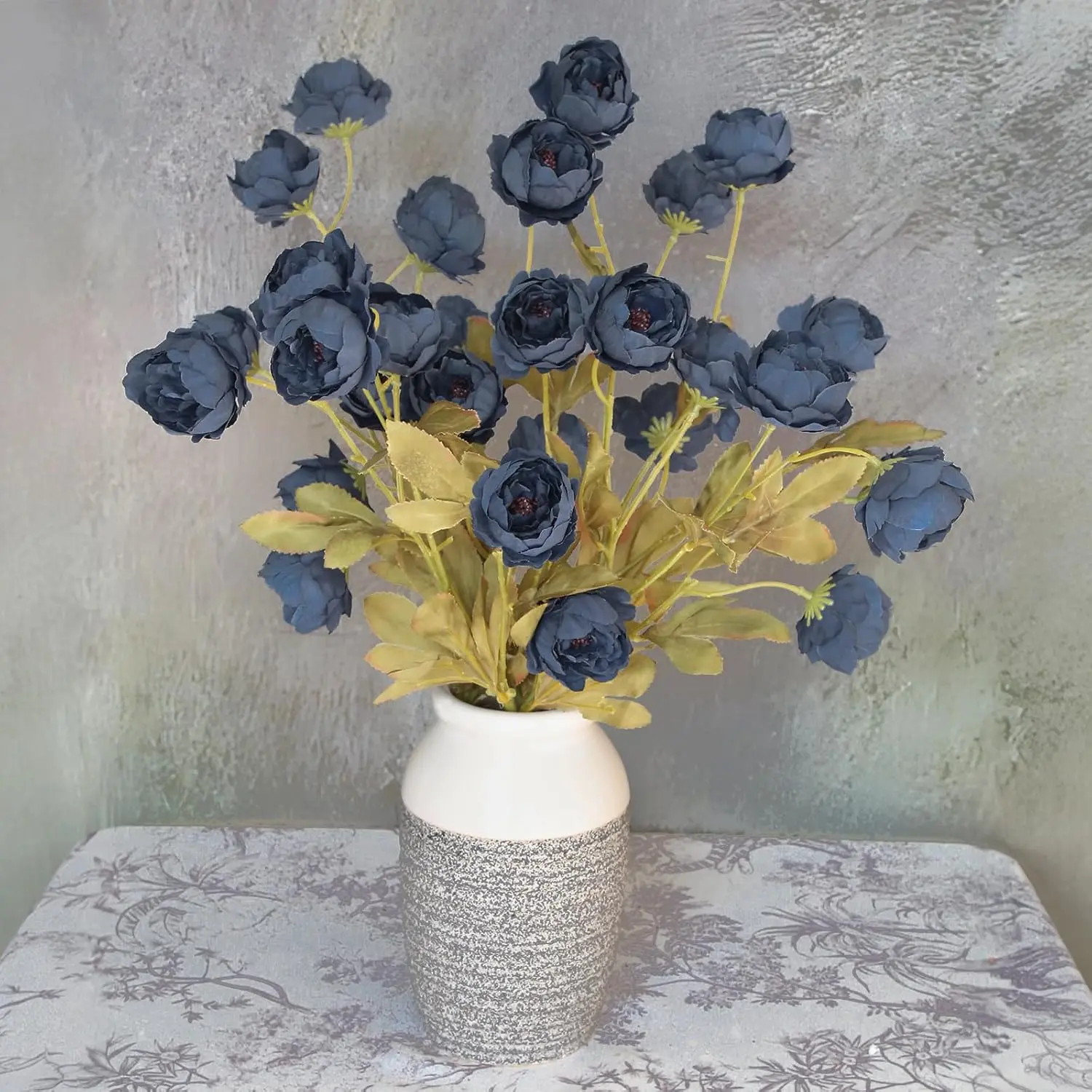 5 Pcs Dusty Blue Peonies Silk Flowers 27" Long Stems Faux Peony Flowers 30 Heads Vintage Fake Peonies Branches Artificial Flowers with Stems for Vase Cake Decorating Table Centerpieces Home Decor