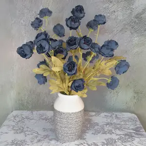 5 Pcs Dusty Blue Peonies Silk Flowers 27" Long Stems Faux Peony Flowers 30 Heads Vintage Fake Peonies Branches Artificial Flowers with Stems for Vase Cake Decorating Table Centerpieces Home Decor