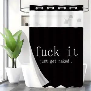 LVRLVR 1pc Funny Edgy Style Black White Color Simple Slogan Quote Pattern Double Layer Detachable C-Ring Hook-Free Shower Curtain 70.8"×74"(180×188cm)