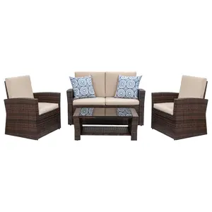 Walsunny Patio Furniture 4 Pieces Outdoor Wicker Loveseat Set
