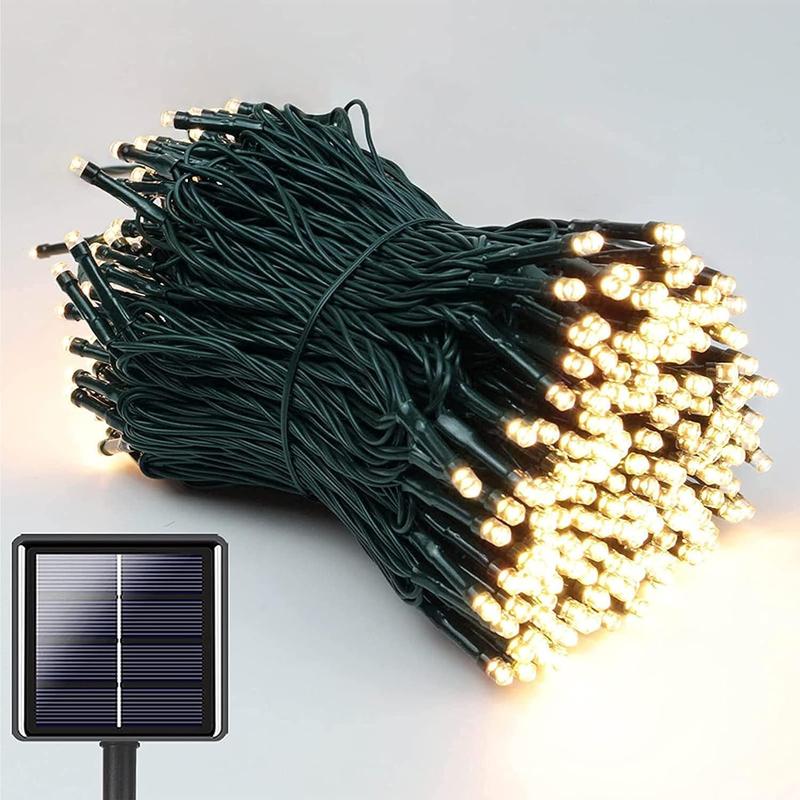 Solar-powered decorative string lights: The warm light version contains 200 LEDs, while the white light version contains 300 LEDs. They support 8 different flashing effects, making them perfect for decorating Christmas scenes, as well as for embellishing Solar-powered decorative string lights: The warm light version contains 200 LEDs, while the white light version contains 300 LEDs. They support 8 different flashing effects, making them perfect for decorating Christmas scenes, as well as for embellishing